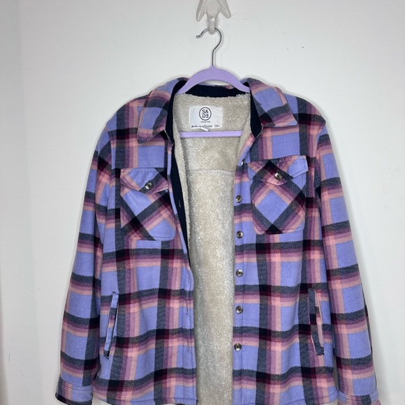 Sage Women's Teddy Jacket - Purple and Pink Plaid - Picture 2 of 8